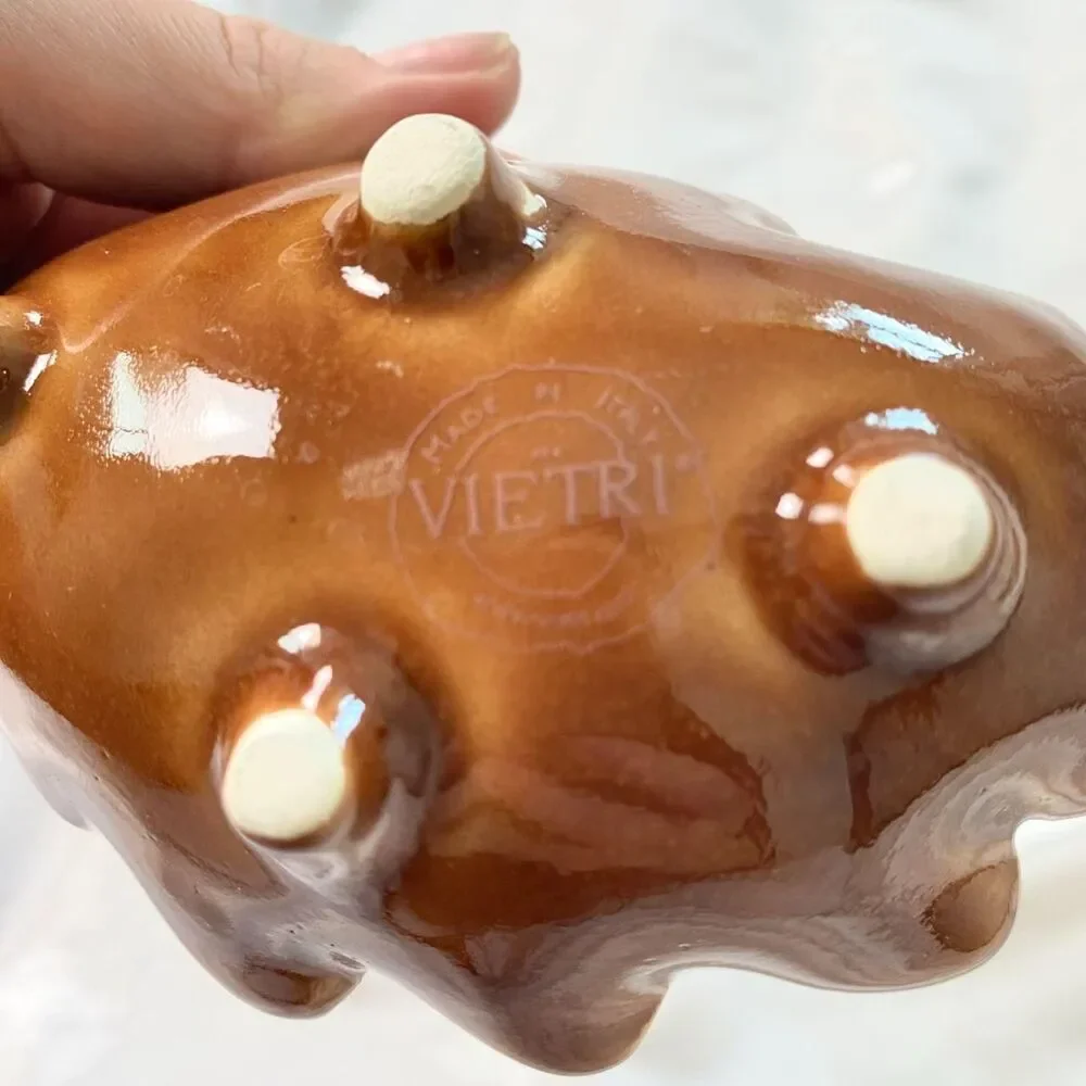 VIETRI Made in Italy Hand Painted Signed Brown Ceramic Oak Leaf Dish